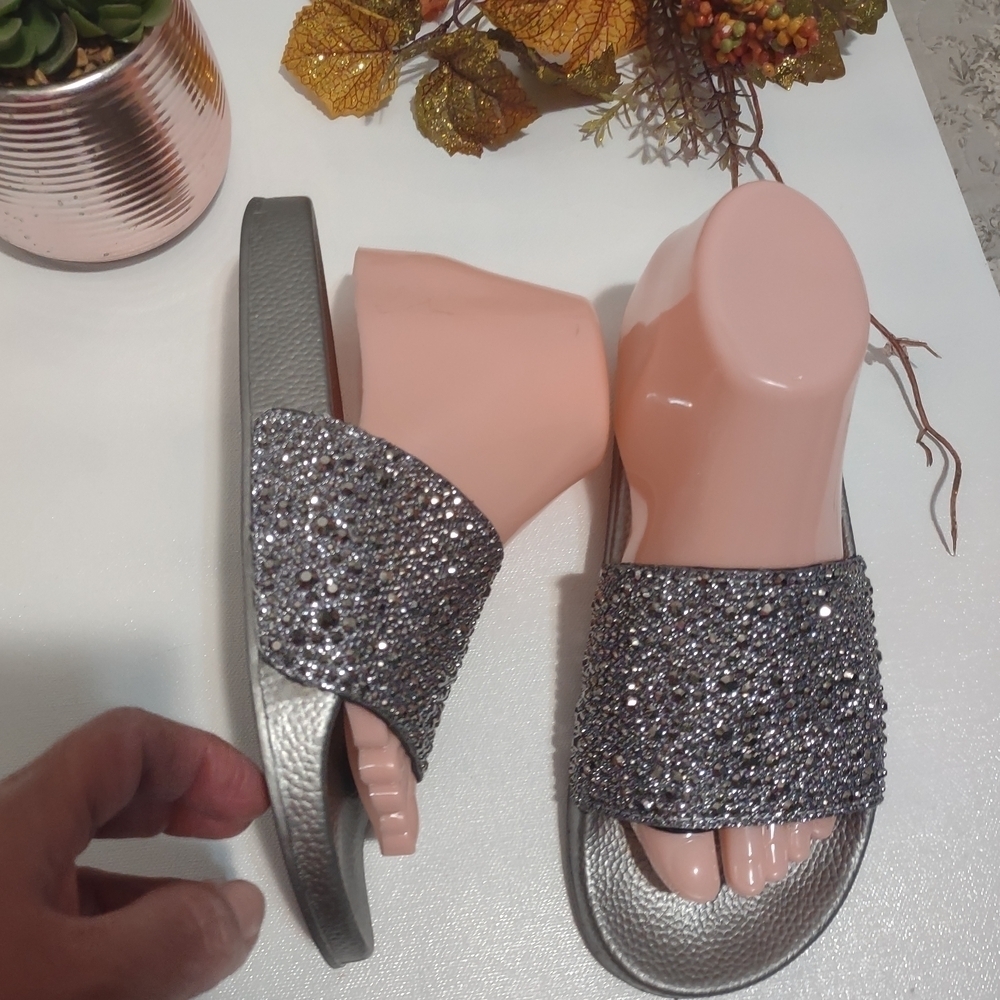 Maurices Silver Glitter Slide Sandals